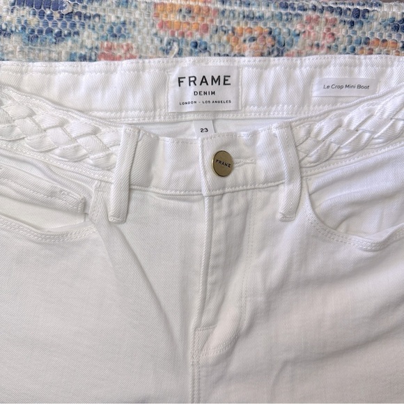 FRAME Braided Crop Mini Boot Cut Jeans in Blanc White Sz. 23 - Picture 6 of 12